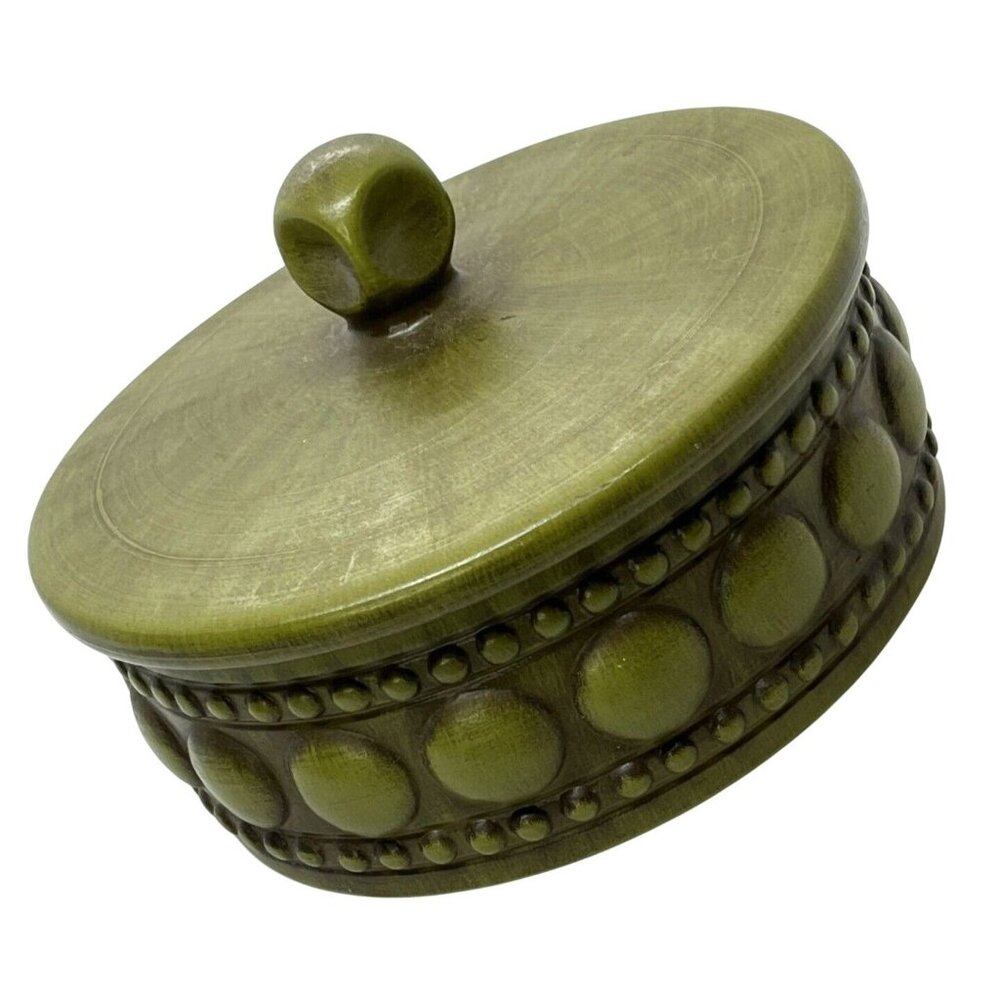 Haeger USA Lidded Round Ceramic Candy Dish Olive Green MCM 1970’s